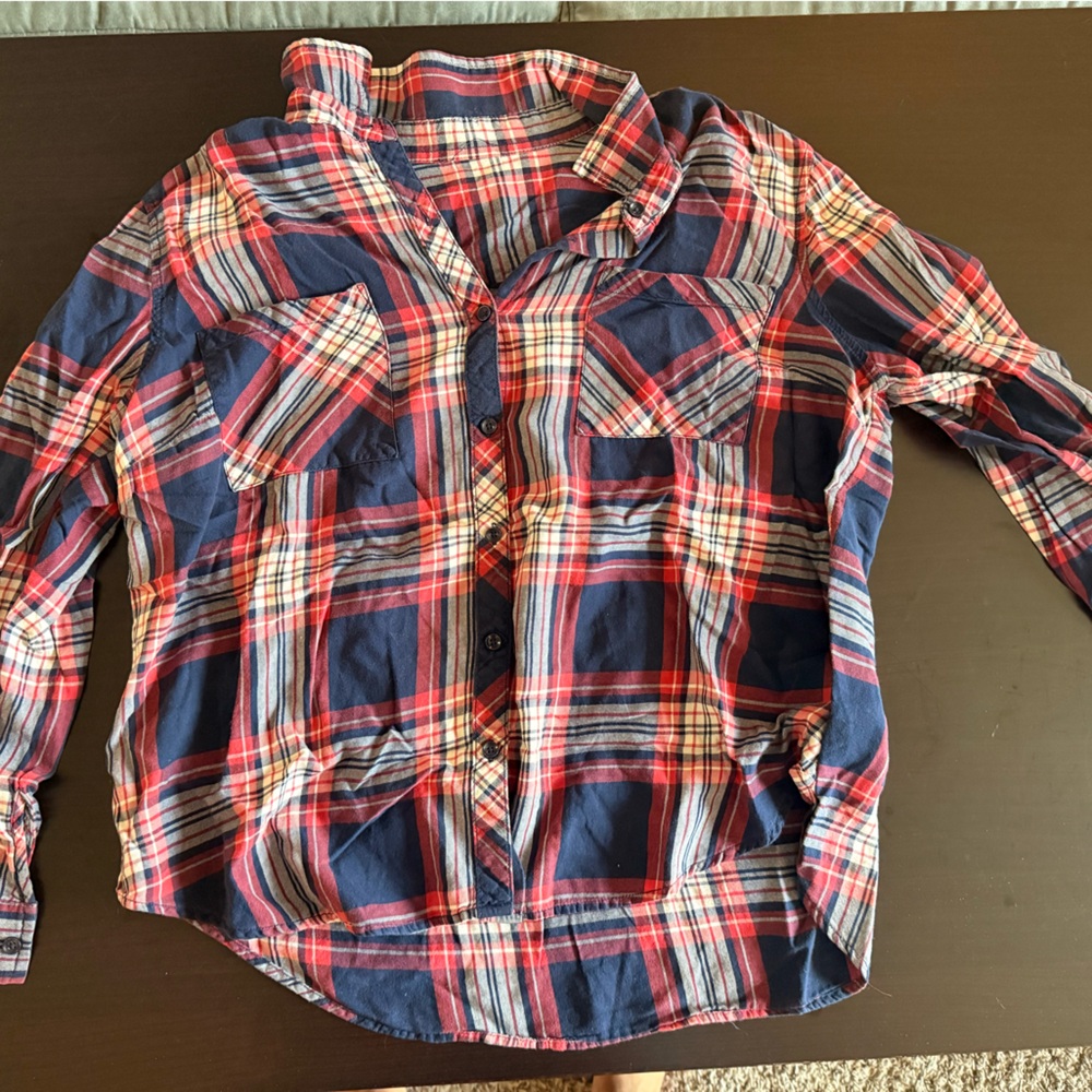 Red and Blue Plaid Button-Up Shirt